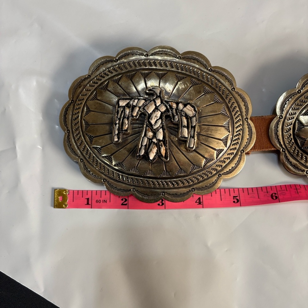 Rodeo Quincy - Barbosa Thunderbird Silver and Brown Concho Belt - Picture 7 of 16